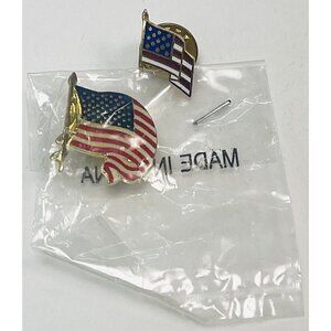 Lot 2 Goldtone Enamel Red White Blue Patriotic American Flag PINBACKS Lapel Pins